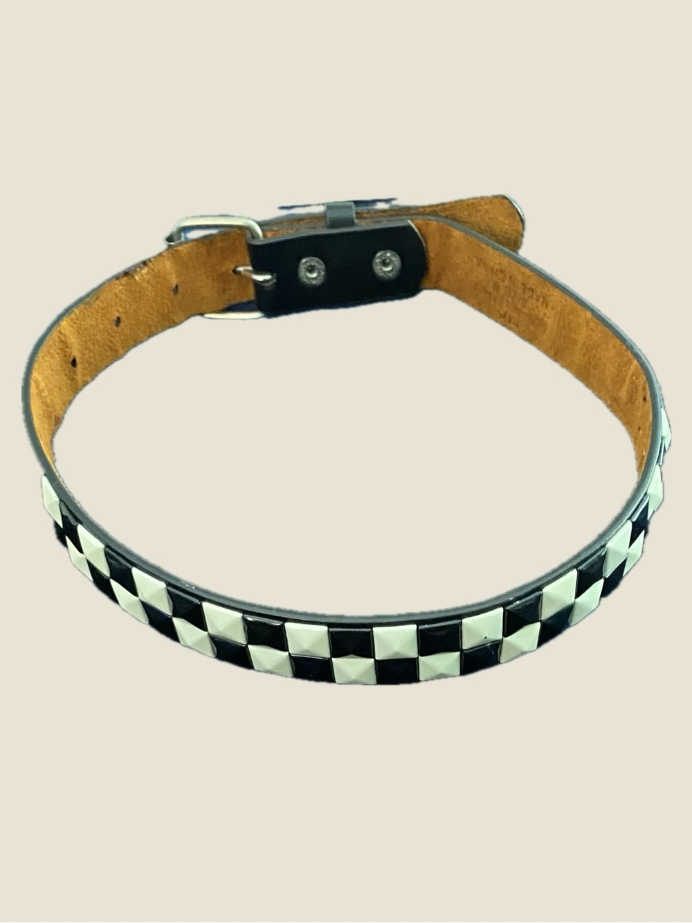Y2K Punk Black & White Checkerboard Studded Leather Belt Size YS